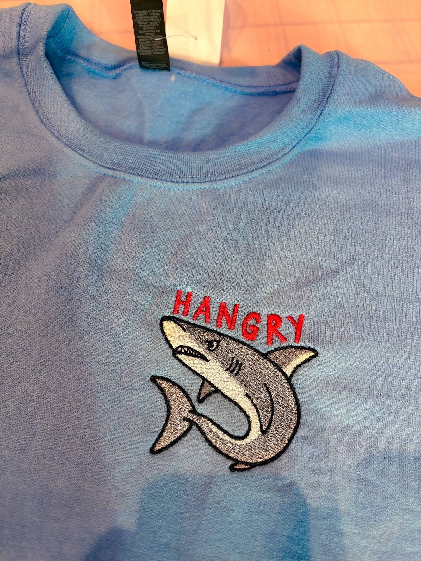 Hangry Shark Embroidered Unisex Blue Sweatshirt