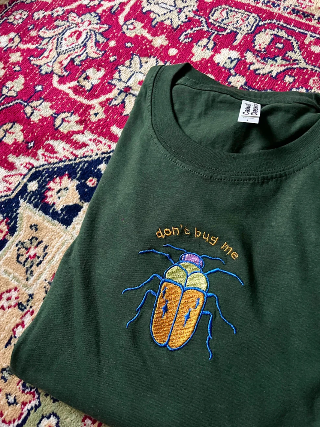 Don't Bug Me Beetle Embroidered Unisex Green Sweatshirt