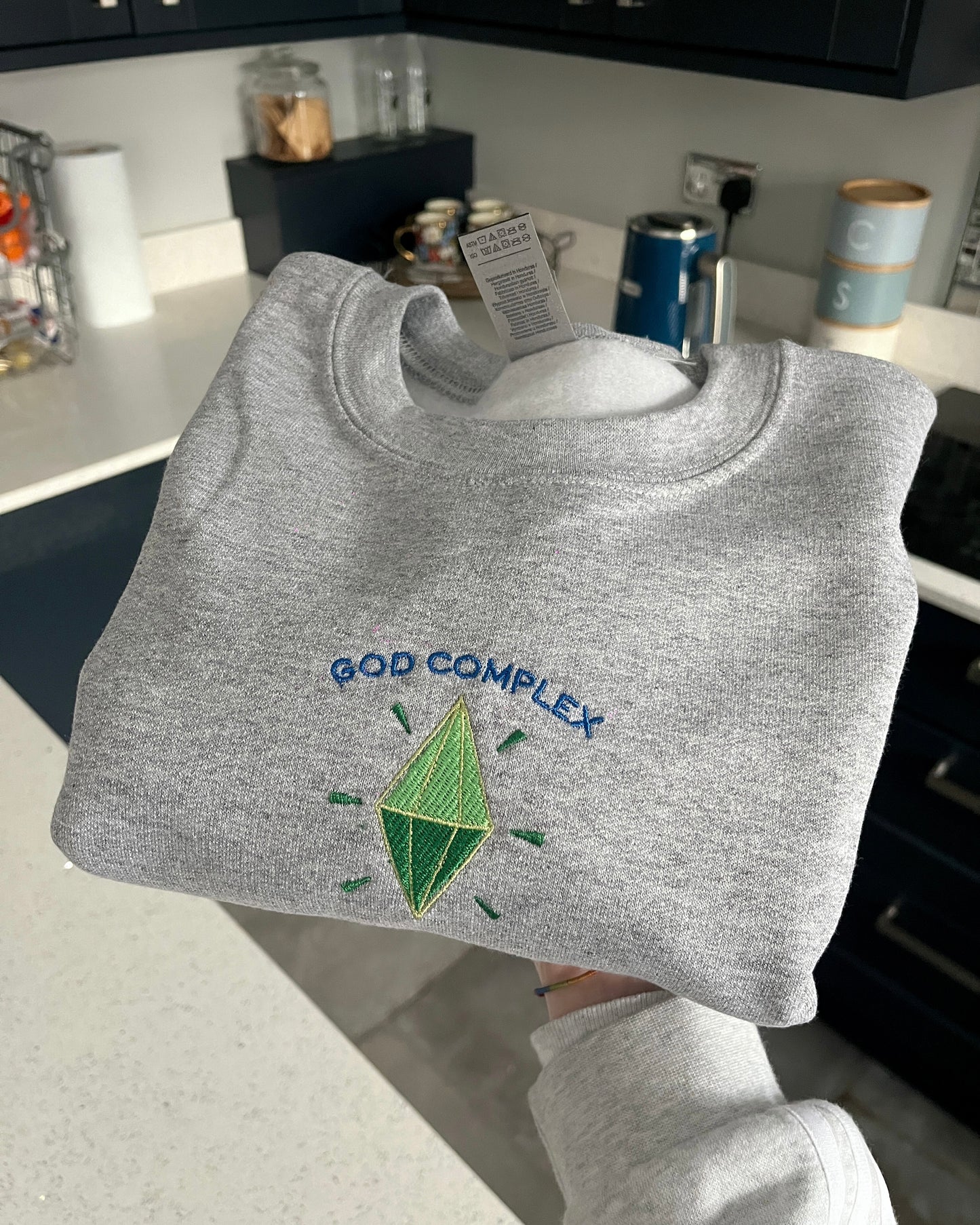 The Sims God Complex Embroidered Unisex Grey Sweatshirt