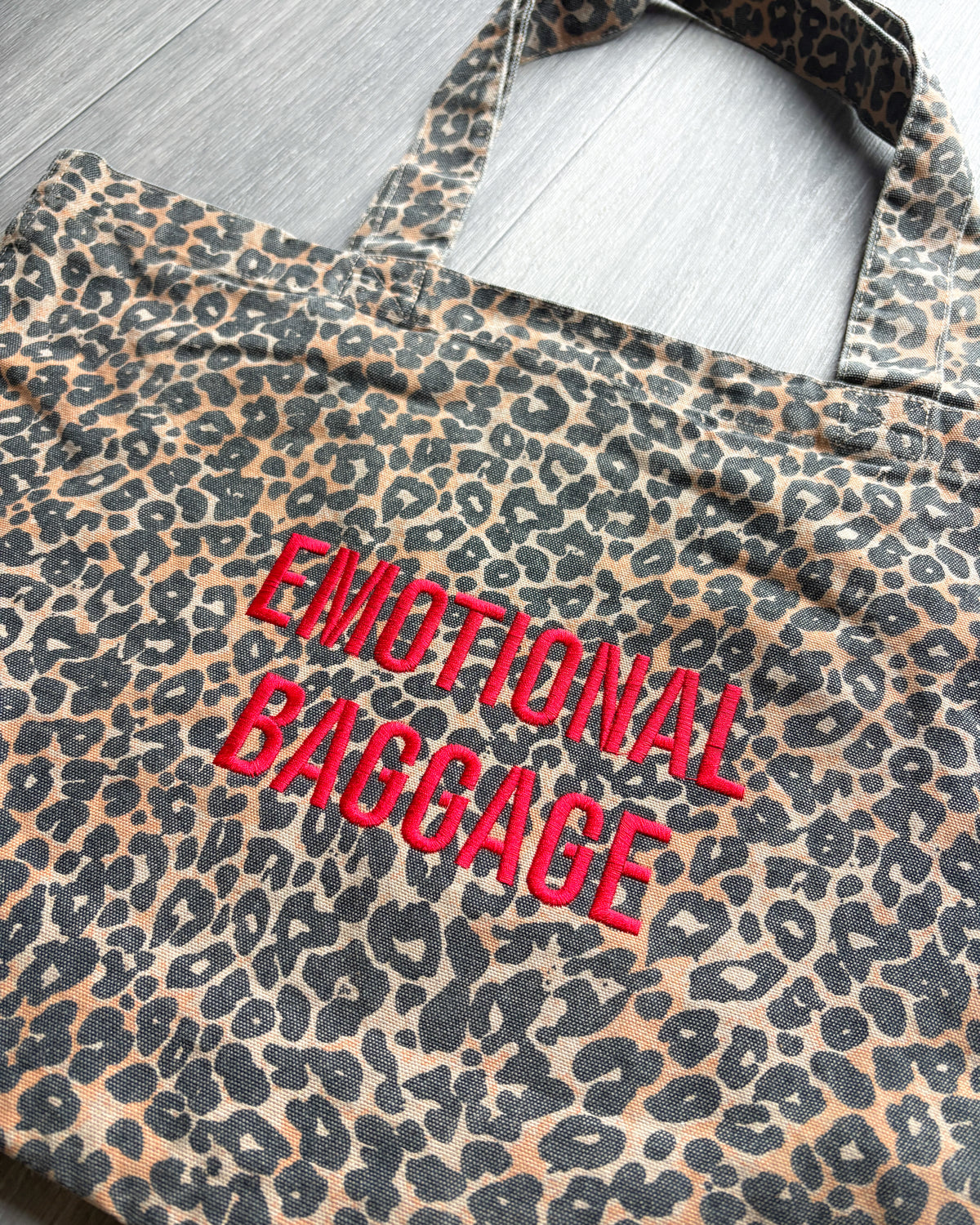 Emotional Baggage Leopard Print Canvas Tote Bag