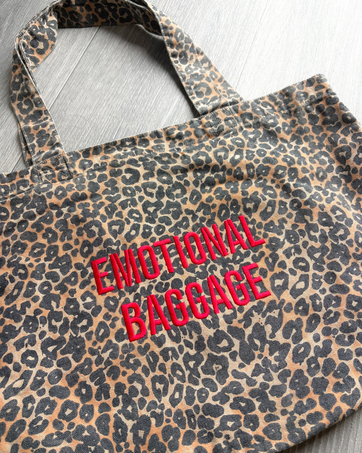 Emotional Baggage Leopard Print Canvas Tote Bag