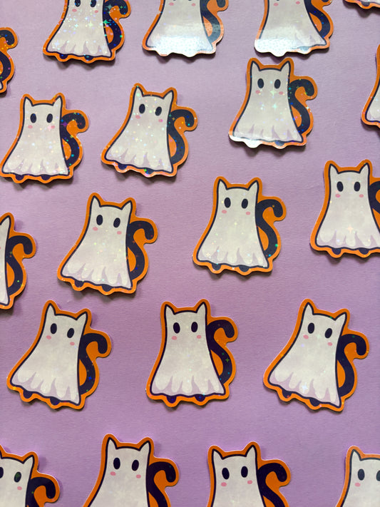 Ghost Cat Holographic Vinyl Sticker