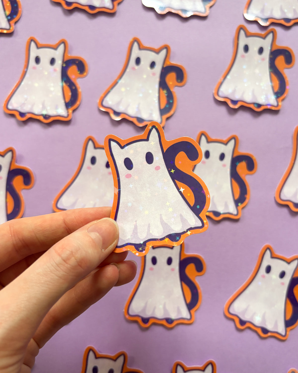 Ghost Cat Holographic Vinyl Sticker