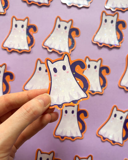 Ghost Cat Holographic Vinyl Sticker