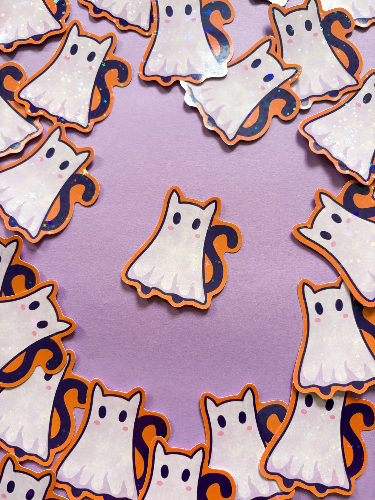 Ghost Cat Holographic Vinyl Sticker