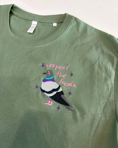 Pigeon 'Respect The Locals' Embroidered Unisex T-Shirt