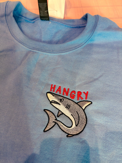 Hangry Shark Embroidered Unisex Blue Sweatshirt