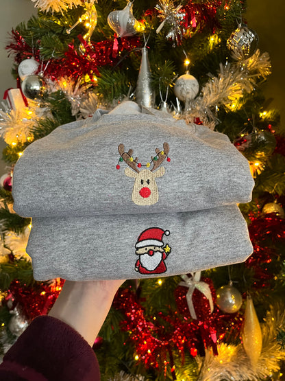 Santa Star Unisex Embroidered Grey Christmas Sweatshirt