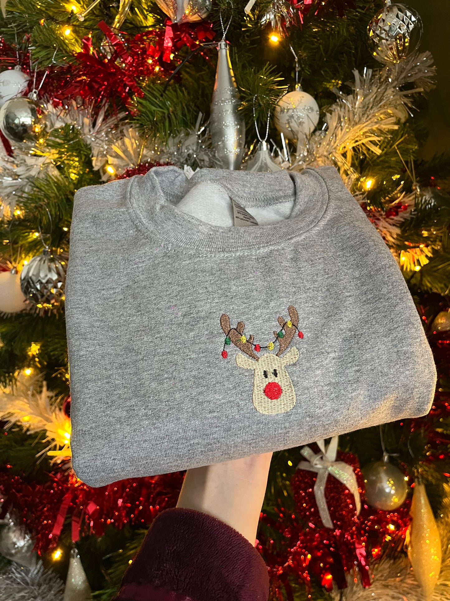 Rudolph Unisex Embroidered Grey Christmas Sweatshirt