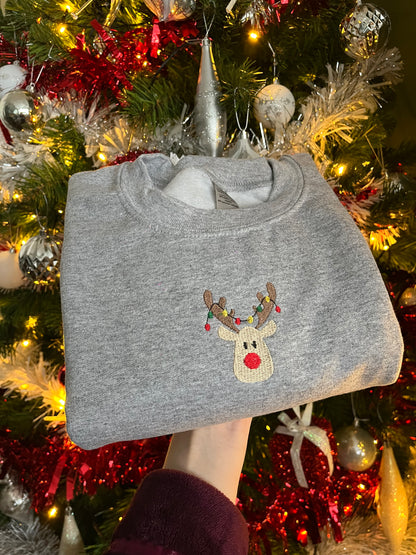 Rudolph Unisex Embroidered Grey Christmas Sweatshirt