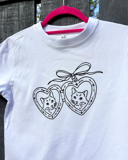 Cat Locket Screen Printed Baby Tee