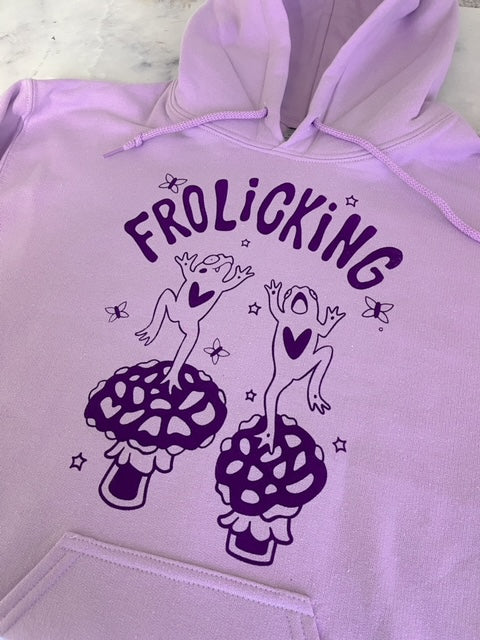 Frolicking Frogs Screen Printed Lilac Hoodie