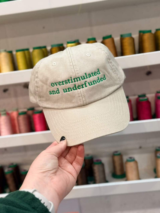 Overstimulated and Underfunded Vintage Embroidered Cap - Beige