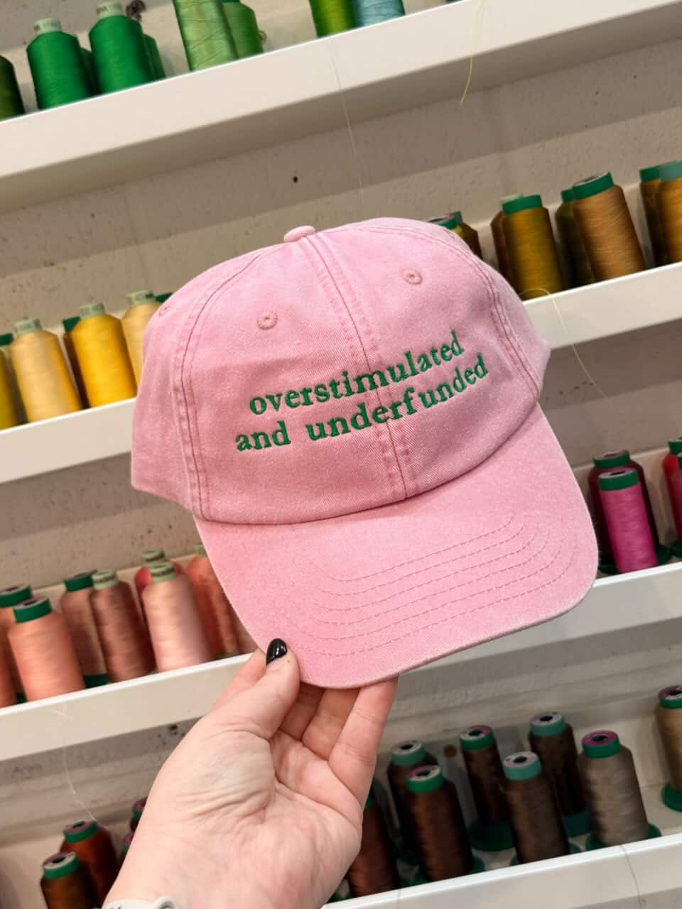 Overstimulated and Underfunded Vintage Embroidered Cap - Pink