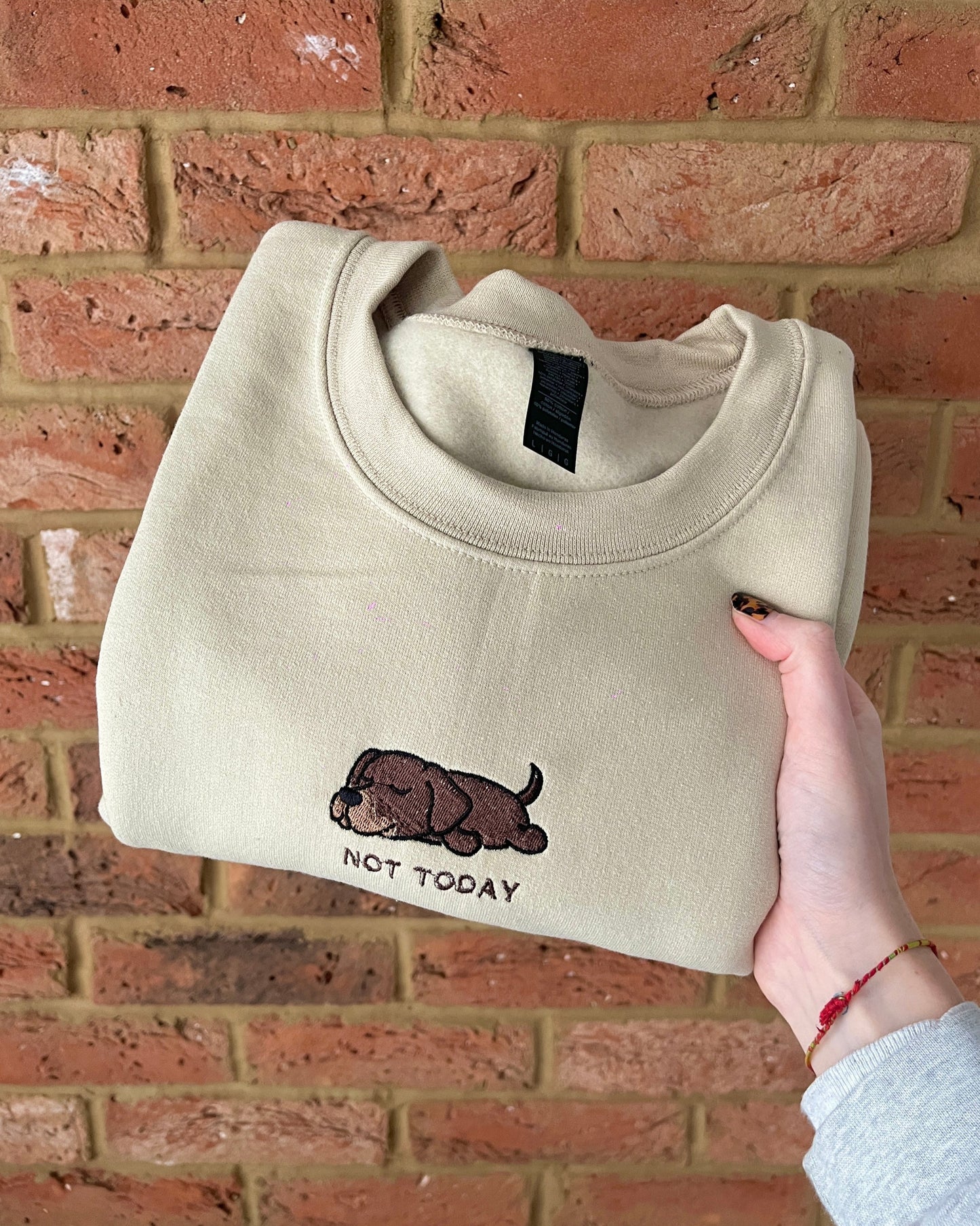 Not Today Dog Embroidered Unisex Natural Sweatshirt