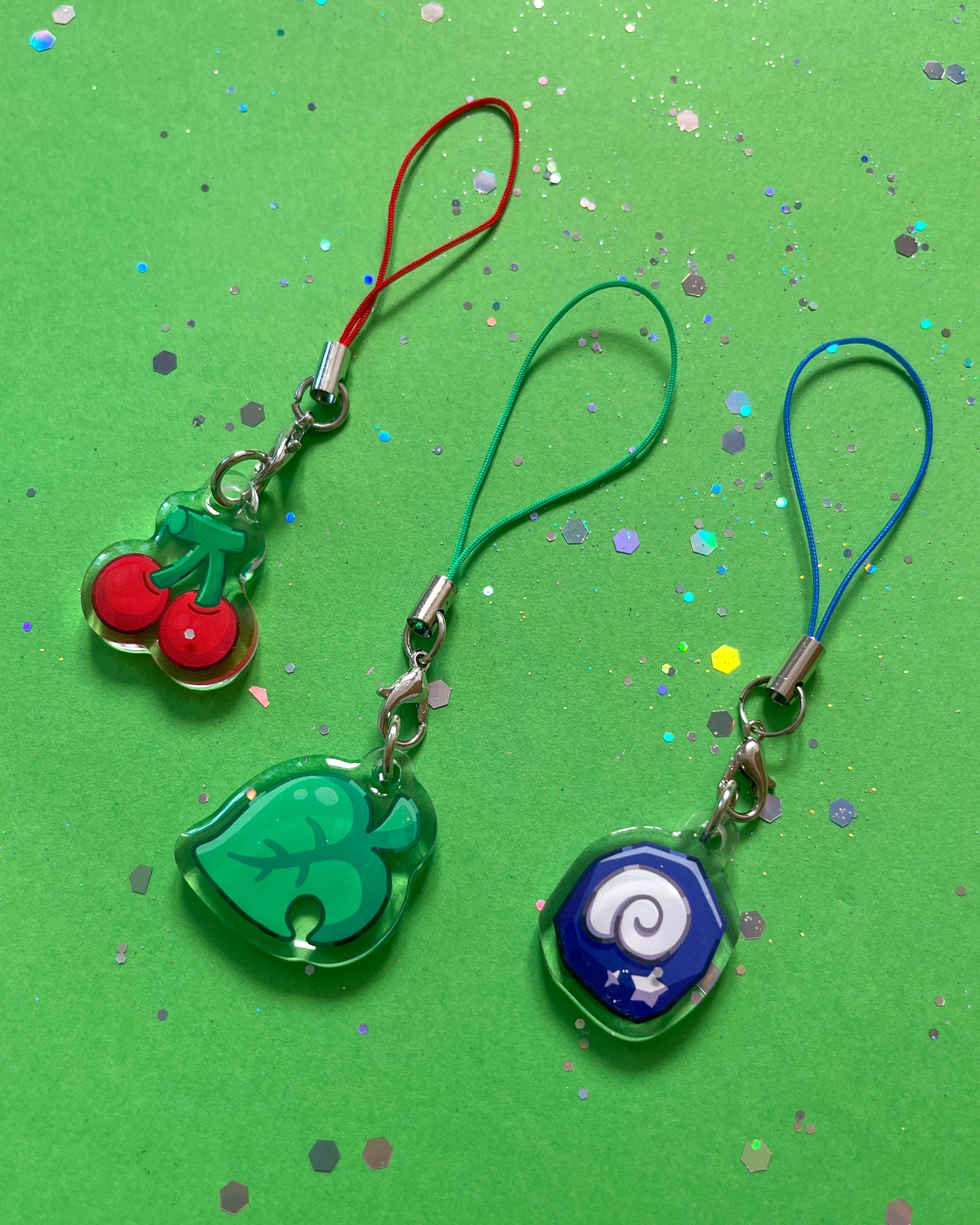 Animal Crossing Fossil, Cherry and Leaf Phone Charm
