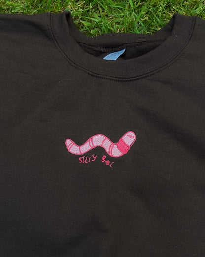 Silly Boi Worm Unisex Embroidered Brown Sweatshirt