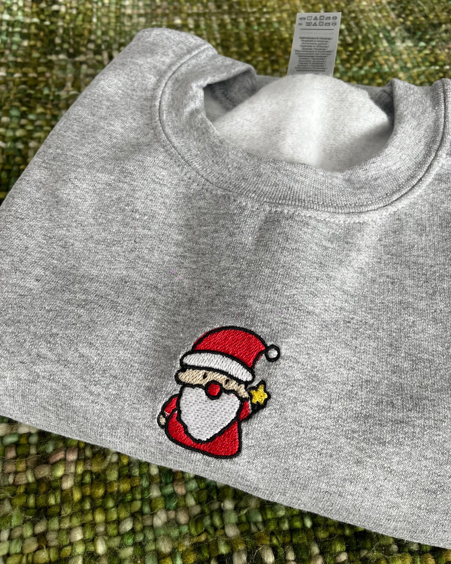 Santa Star Unisex Embroidered Grey Christmas Sweatshirt