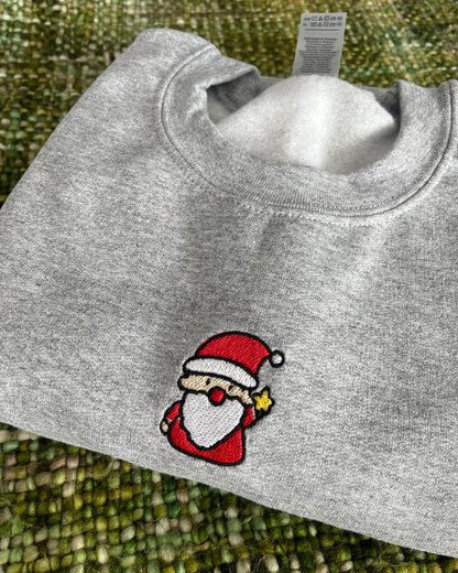 Santa Star Unisex Embroidered Grey Christmas Sweatshirt