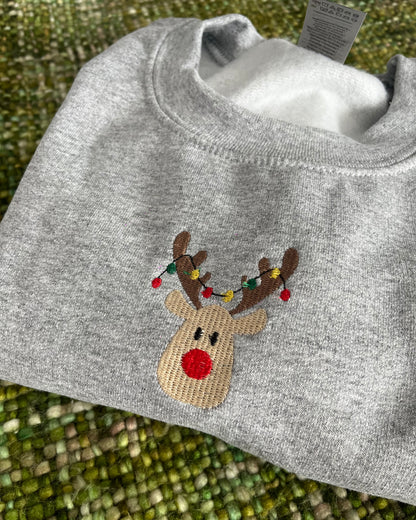 Rudolph Unisex Embroidered Grey Christmas Sweatshirt