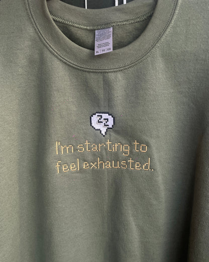 Exhausted Stardew Valley Embroidered Unisex Green Sweatshirt