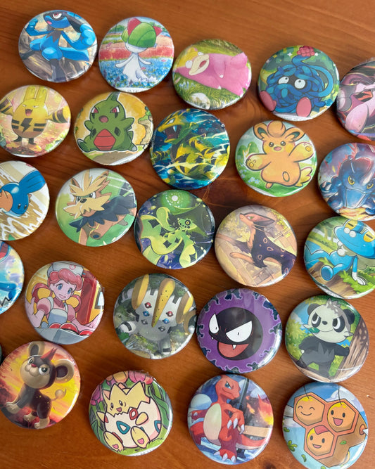 Mystery Upcycled Pokémon Card Button Pin Badge Bundle