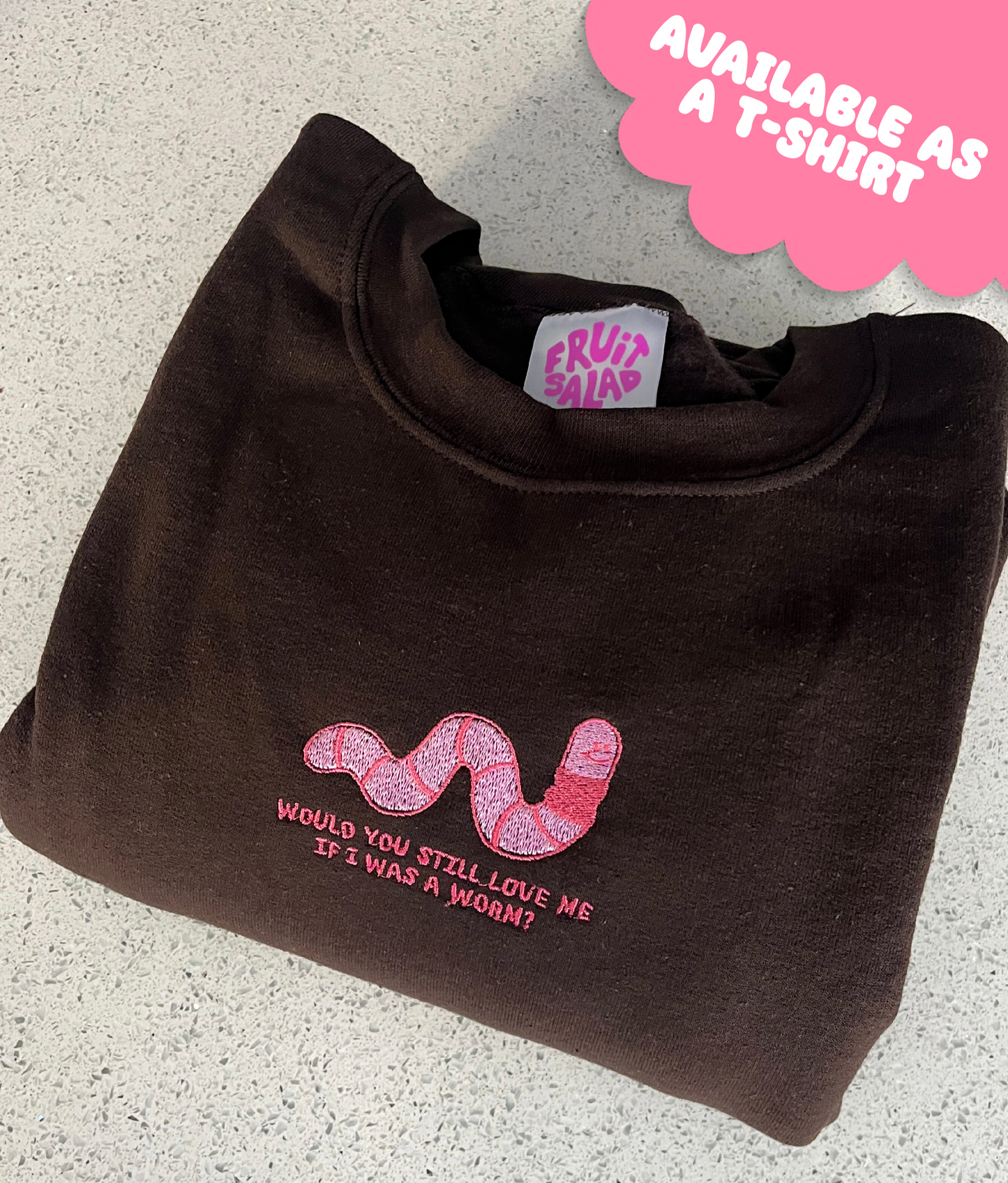 Love Worm Embroidered Unisex Brown Sweatshirt